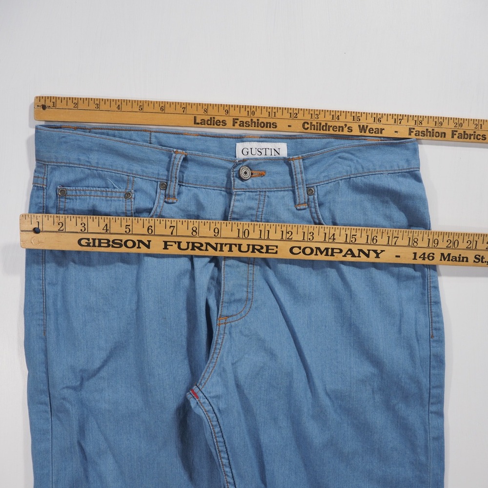 Gustin Jeans Mens 37 Blue Selvedge Straight Fit Lightweight Denim Button Fly - Picture 10 of 16
